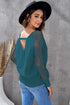 Sexy V Neck Surplice Hollow-Out Sweater With Lace Sleeves